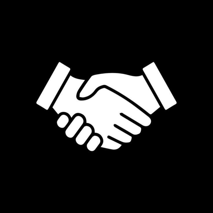 A white icon of two hands shaking against a black background.